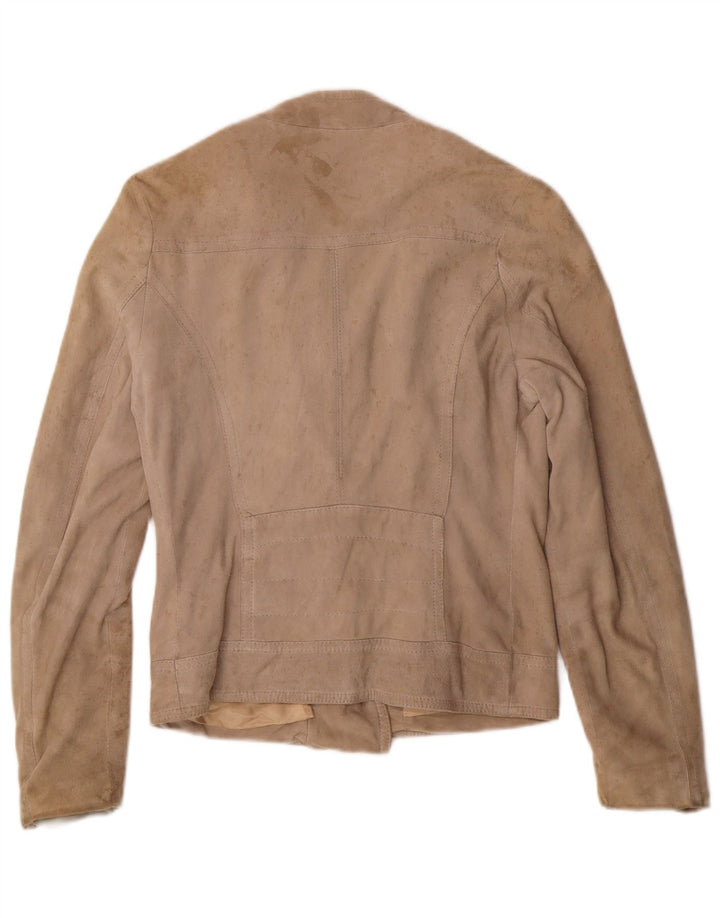 KOCCA Womens Crop Suede Jacket UK 10 Small Beige Leather