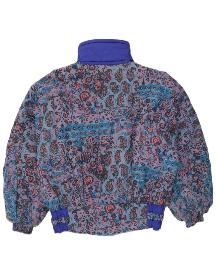 Vintage Womens Loose Fit Ski Jacket  UK 12 Medium Blue Floral Polyamide