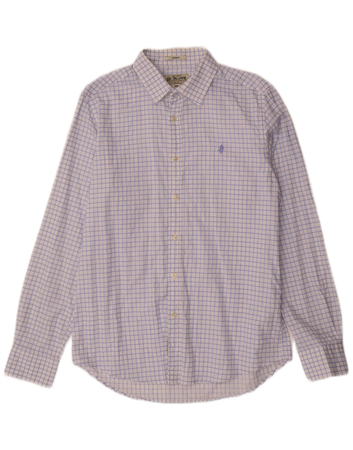 Marlboro Classics Mens Custom Fit Shirt Large Blue Check Cotton