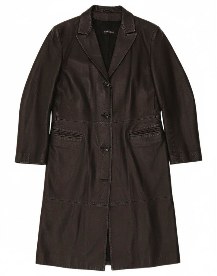 VINTAGE Womens Leather Coat IT 46 Large Black Leather