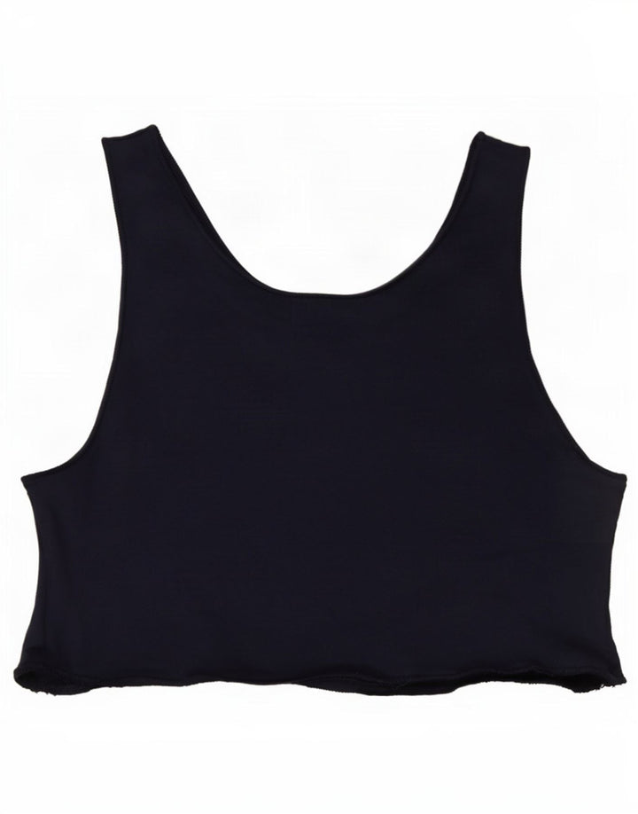 Vintage Womens Crop Vest Top UK 14 Medium Navy Blue Cotton