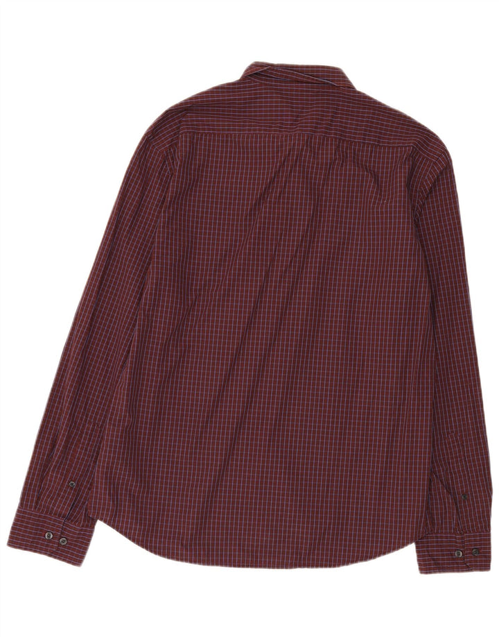 Dockers Mens Shirt Large Burgundy Check Cotton