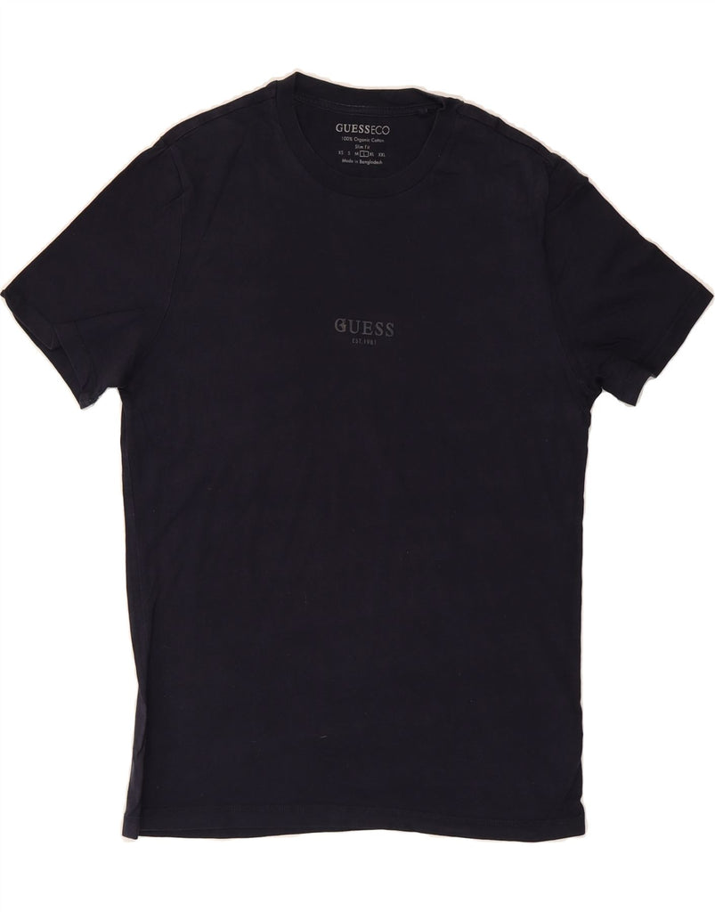 GUESS Mens Slim Fit Graphic T-Shirt Top Large Navy Blue Cotton Vintage Guess and Second-Hand Guess from Messina Hembry 