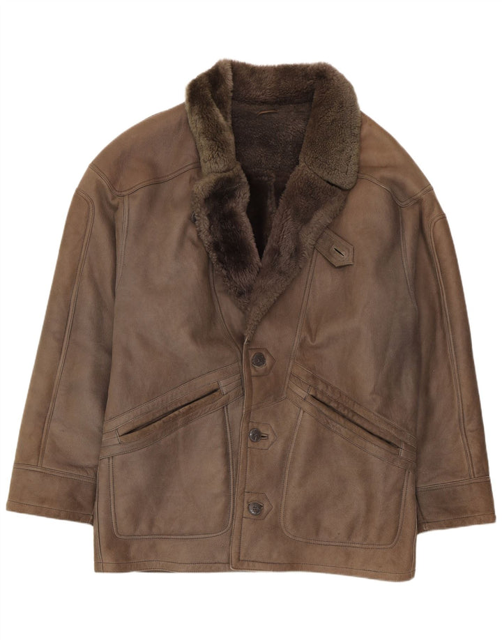 Vintage Mens Shearling Jacket IT 52 XL Brown