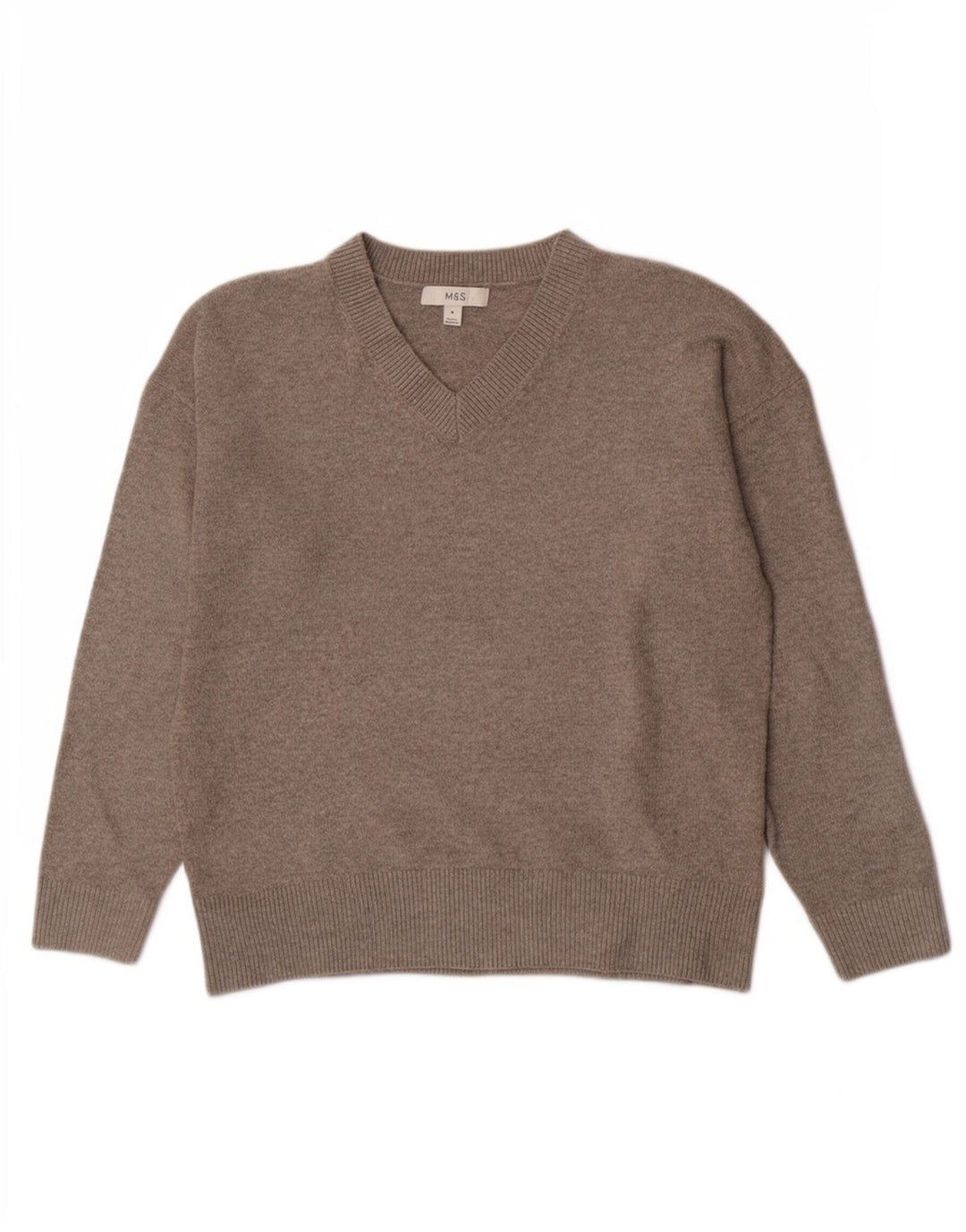 Marks & Spencer Womens V-Neck Jumper Sweater UK 14 Medium Grey Polyester
