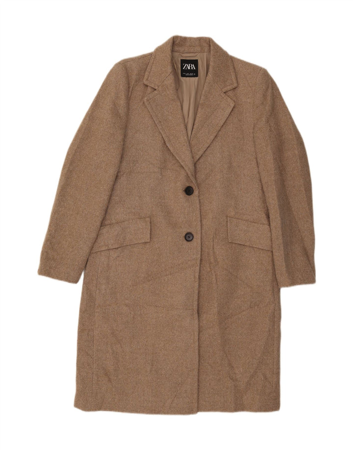 Zara Womens Overcoat UK 14 Medium Beige Polyester