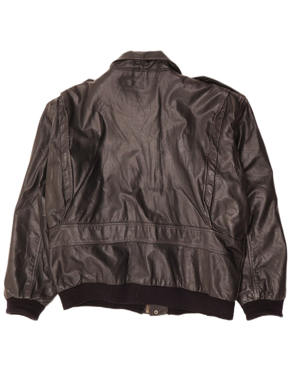 Vintage Mens Military Leather Jacket IT 50 Large Black Leather