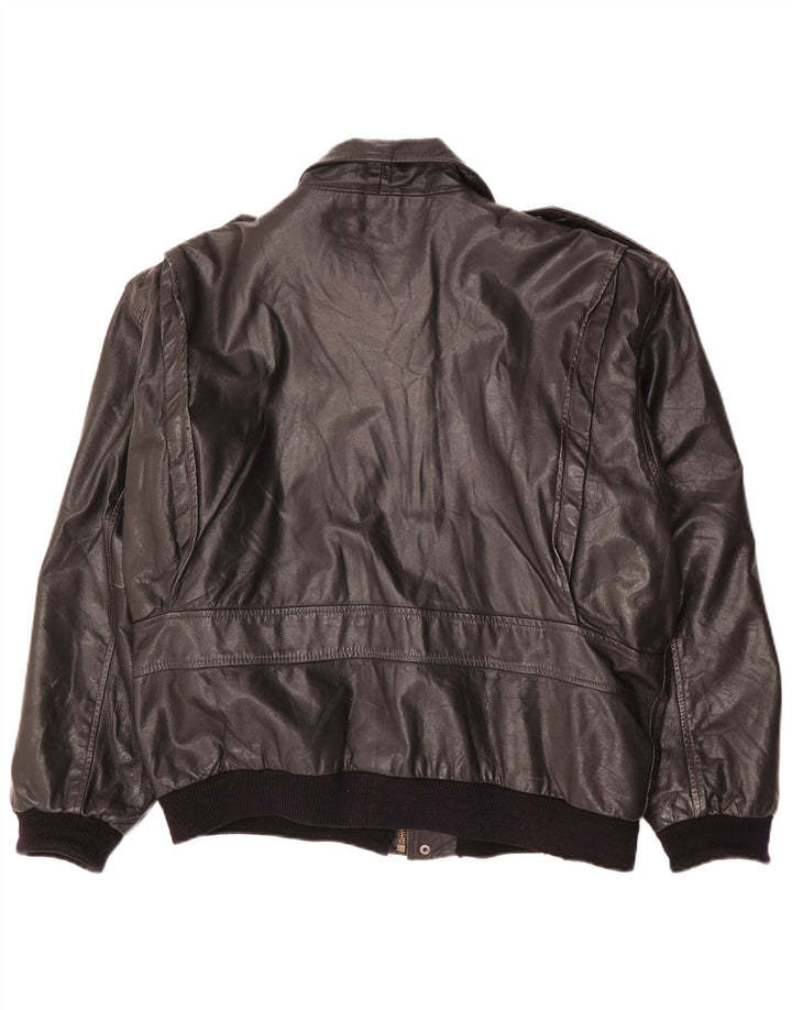 Vintage Mens Military Leather Jacket IT 50 Large Black Leather