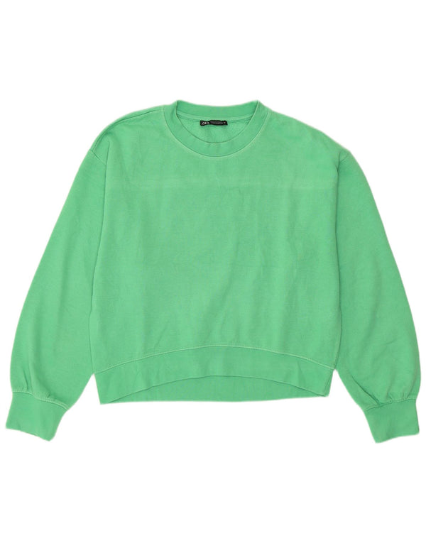 Zara Womens Crop Sweatshirt Jumper UK 14 Medium Green Cotton