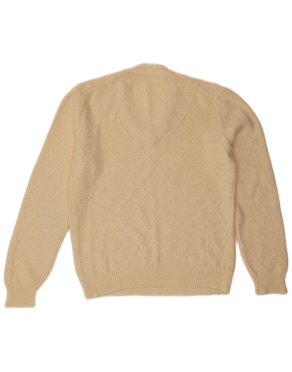Vintage Mens V-Neck Jumper Sweater Large Off White Argyle/Diamond