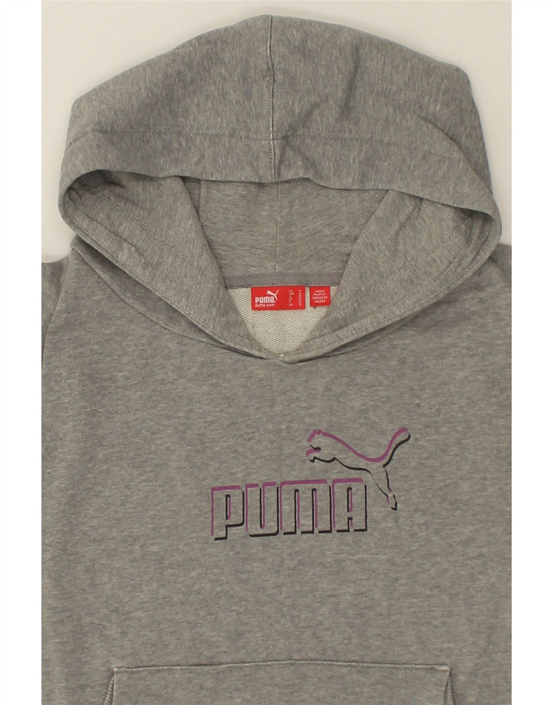 PUMA Womens Graphic Hoodie Jumper UK 12 Medium Grey Cotton | Vintage Puma | Thrift | Second-Hand Puma | Used Clothing | Messina Hembry 