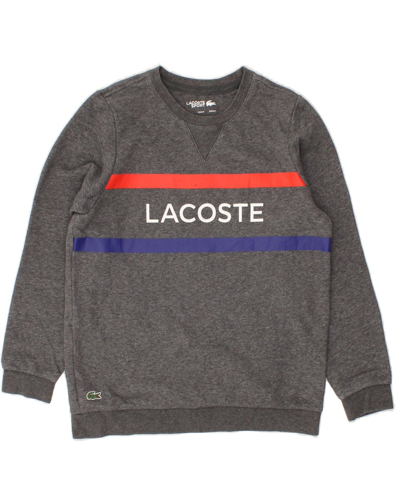 LACOSTE Boys Graphic Sweatshirt Jumper 11-12 Years Grey Striped Cotton Vintage Lacoste and Second-Hand Lacoste from Messina Hembry 