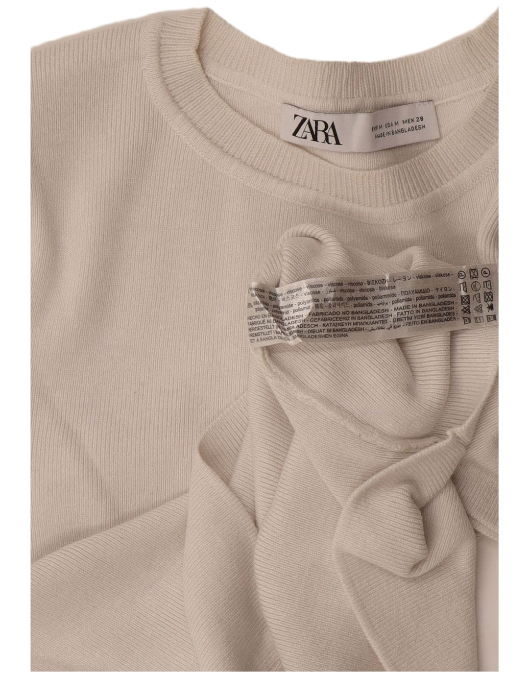 Zara Womens Crop Top UK 12 Medium Off White Viscose