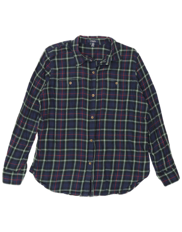 Chaps Womens Flannel Shirt UK 16 Large Navy Blue Check Cotton