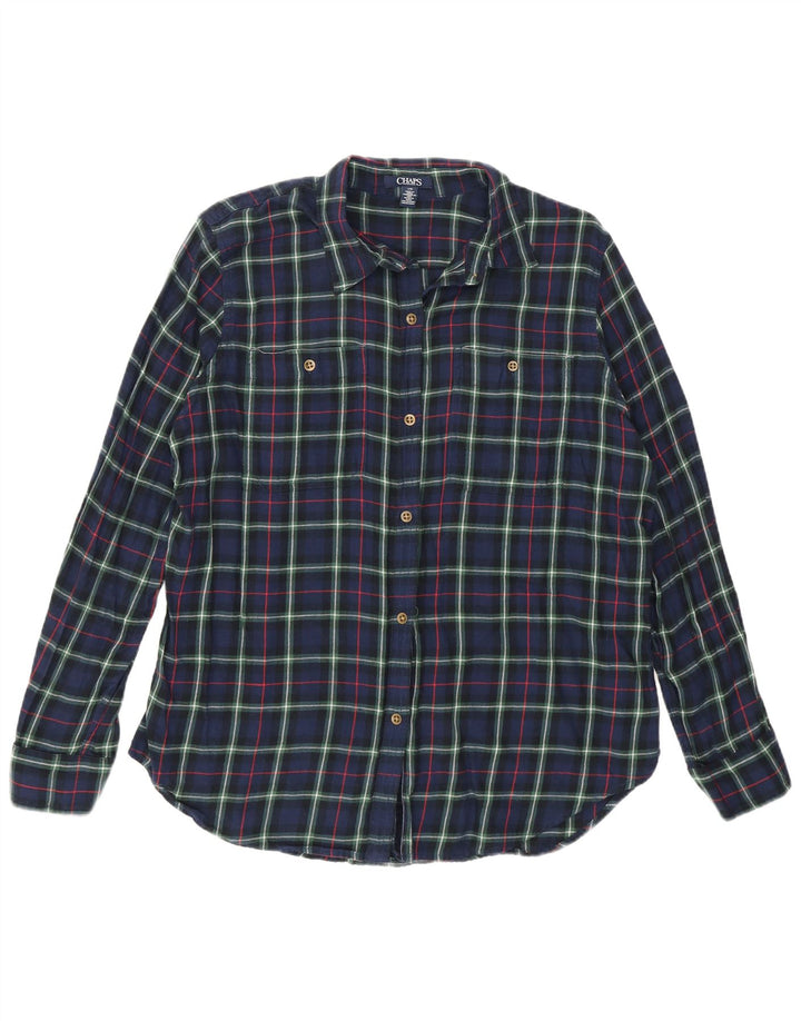 Chaps Womens Flannel Shirt UK 16 Large Navy Blue Check Cotton