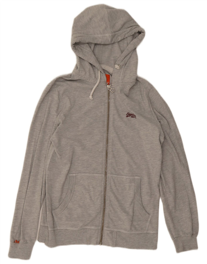 Superdry Mens Zip Hoodie Sweater Medium Grey Cotton