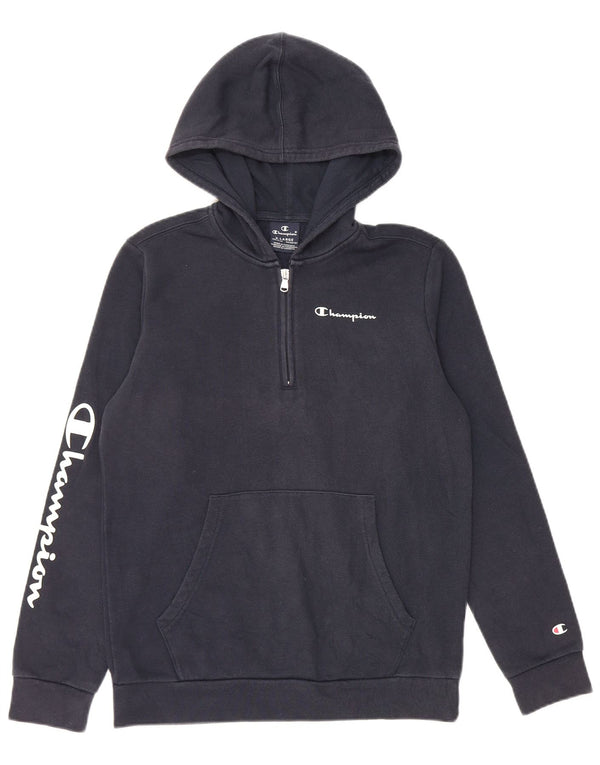 CHAMPION Boys Graphic Zip Neck Hoodie Jumper 13-14 Years XL Navy Blue
