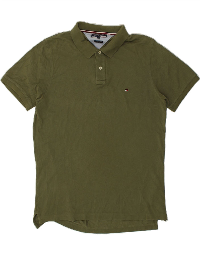 TOMMY HILFIGER Mens 80'S Two Ply Slim Fit Polo Shirt XL Khaki Cotton | Vintage Tommy Hilfiger | Thrift | Second-Hand Tommy Hilfiger | Used Clothing | Messina Hembry 