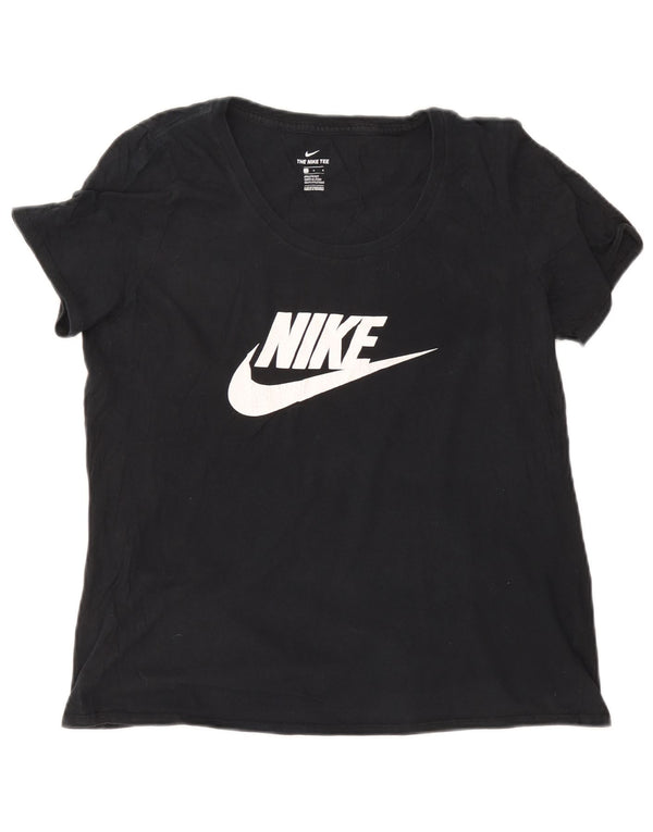 NIKE Womens Athletic Cut Graphic T-Shirt Top UK 16 Large Navy Blue Cotton