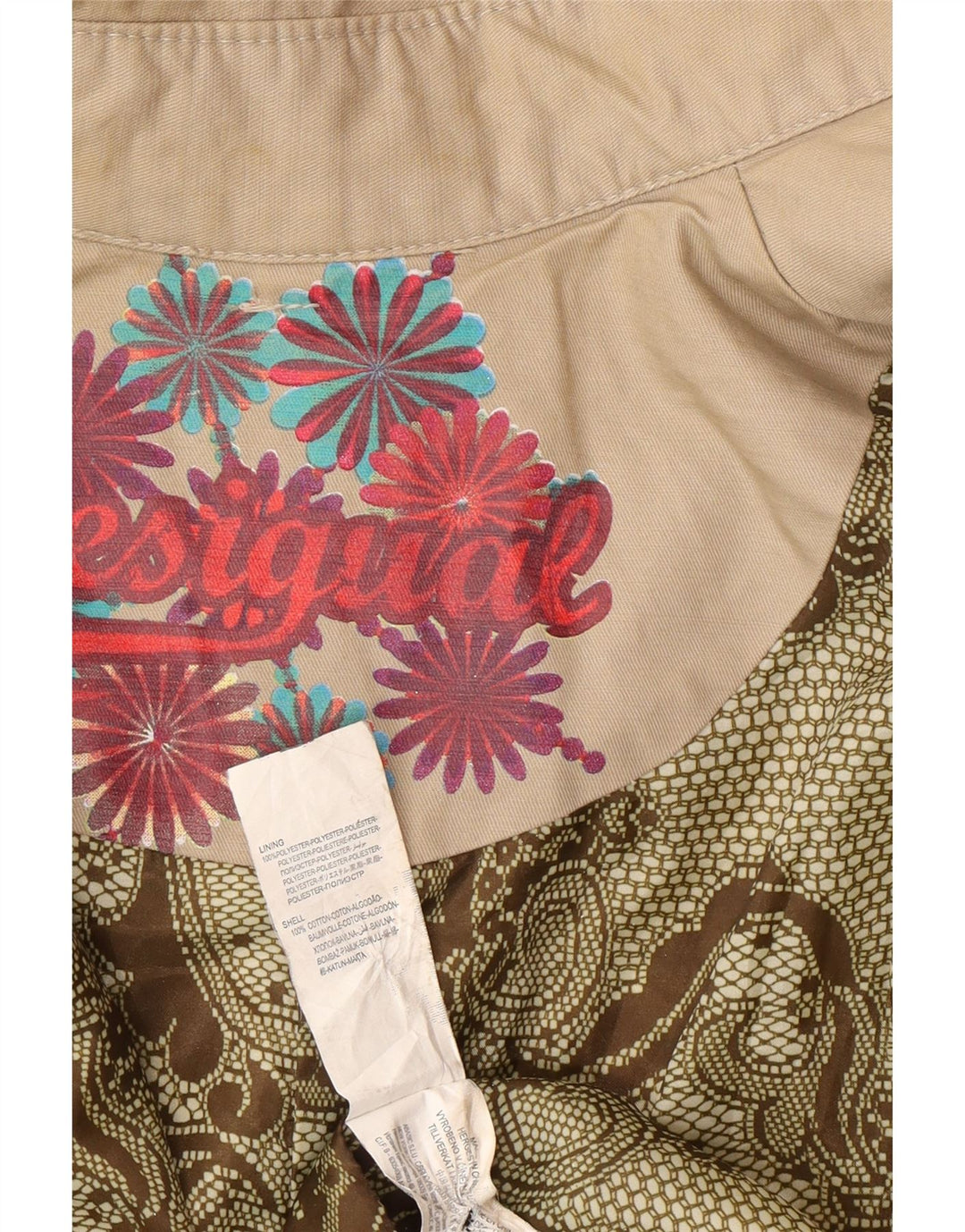 Desigual Womens Double Breasted Trench Coat EU 38 Medium Beige Floral