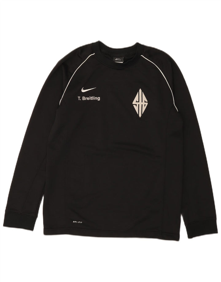 Nike Boys Dri Fit Graphic Top Long Sleeve 13-14 Years XL Black Polyester