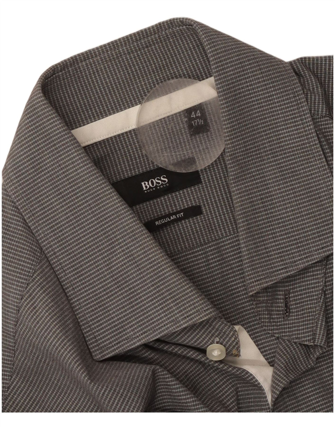 Hugo Boss Mens Regular Fit Shirt Size 44 17 1/2 XL Grey Check Cotton
