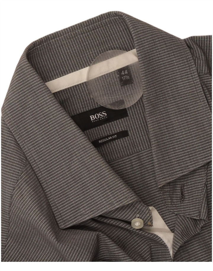 Hugo Boss Mens Regular Fit Shirt Size 44 17 1/2 XL Grey Check Cotton