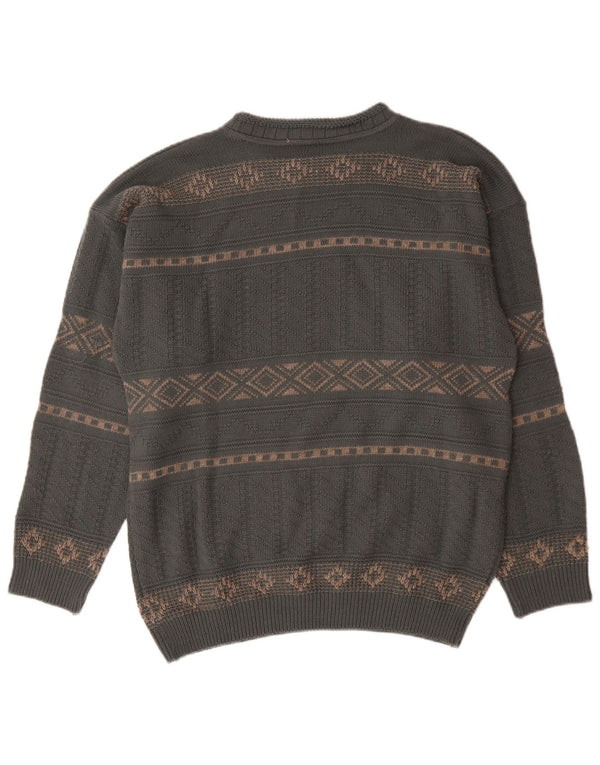 Xavier Mens Boat Neck Jumper Sweater Medium Grey Geometric Wool