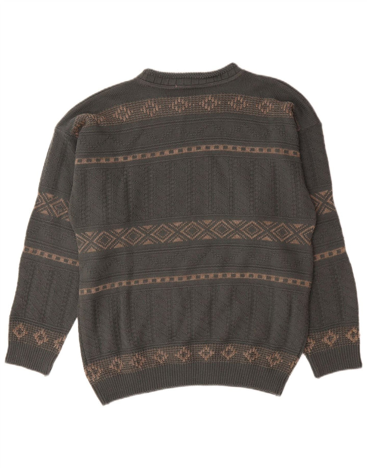Xavier Mens Boat Neck Jumper Sweater Medium Grey Geometric Wool
