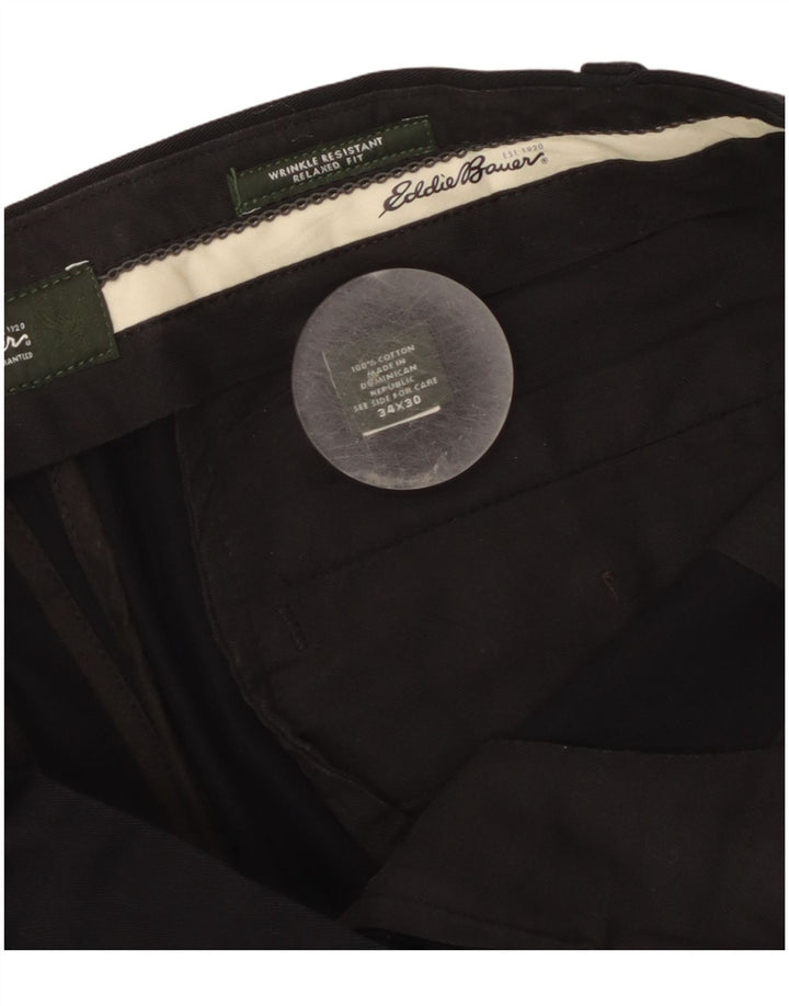 Eddie Bauer Mens Relaxed Fit Casual Trousers W34 L30 Black Cotton