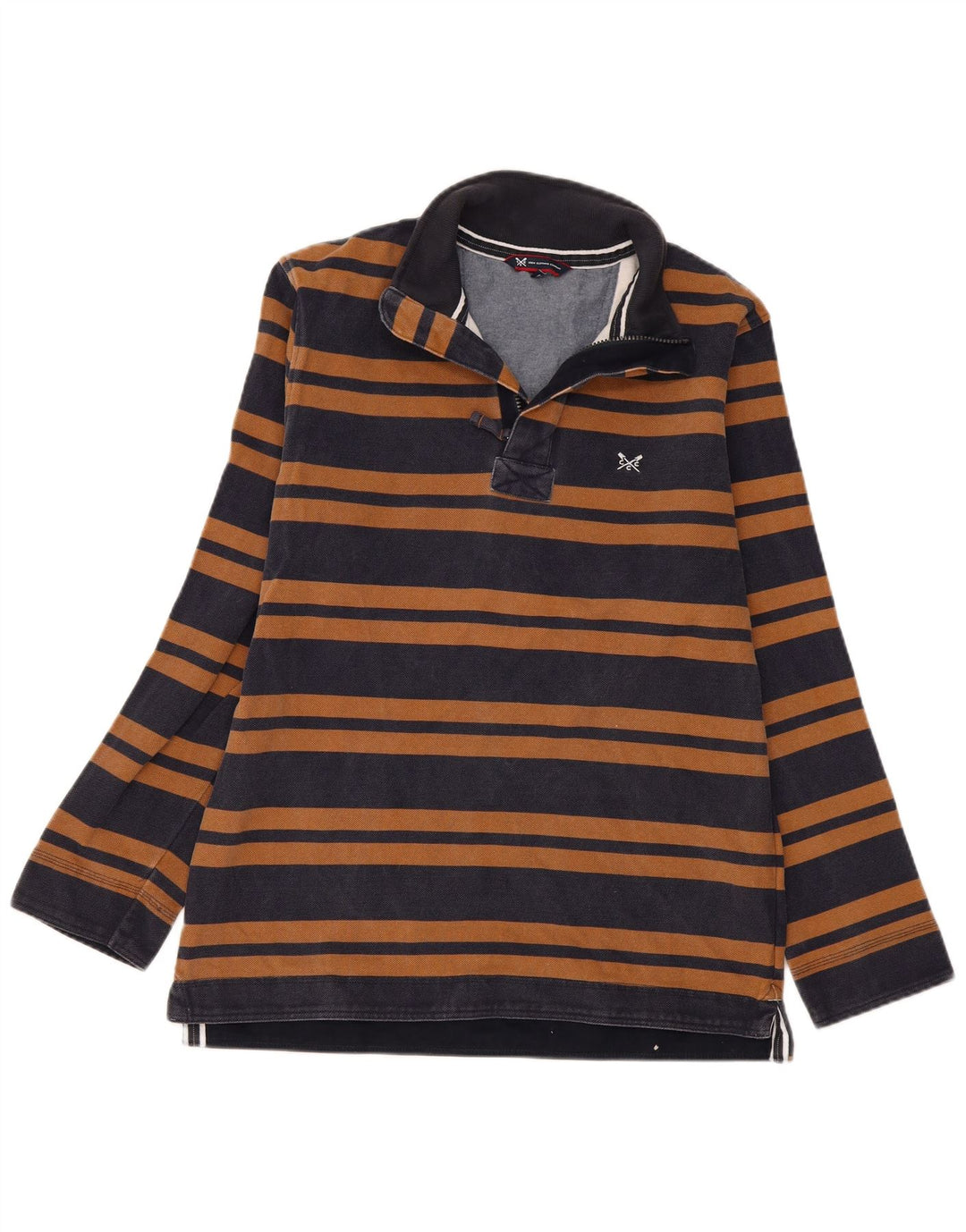 Crew Clothing Mens Zip Neck Sweatshirt Jumper Medium Navy Blue Striped