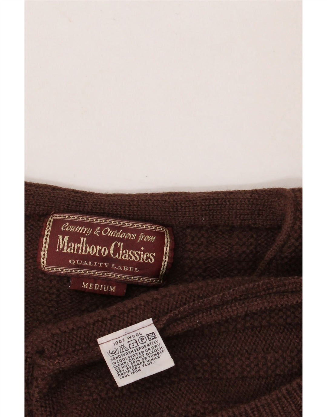 MARLBORO CLASSICS Mens V-Neck Jumper Sweater Medium Brown Wool
