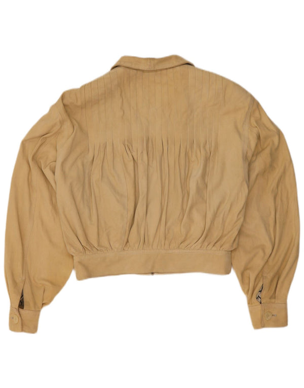 Lamatta Womens Oversized Crop Suede Bomber Jacket UK 16 Large Beige Leather