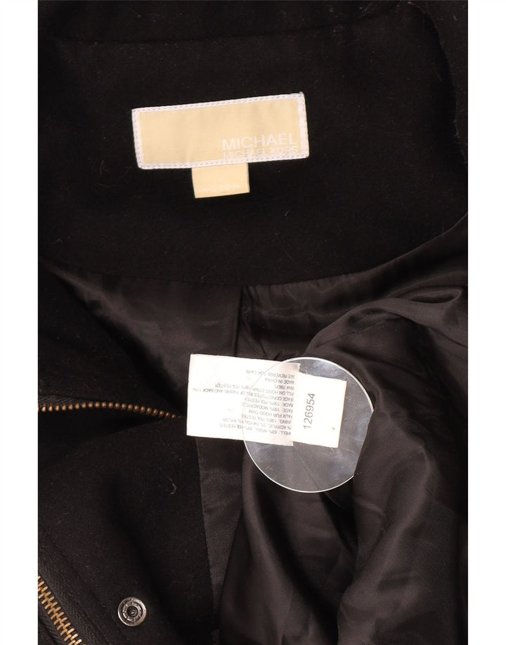 Michael Kors Womens Hooded Windbreaker Coat UK 16 Large Black Wool