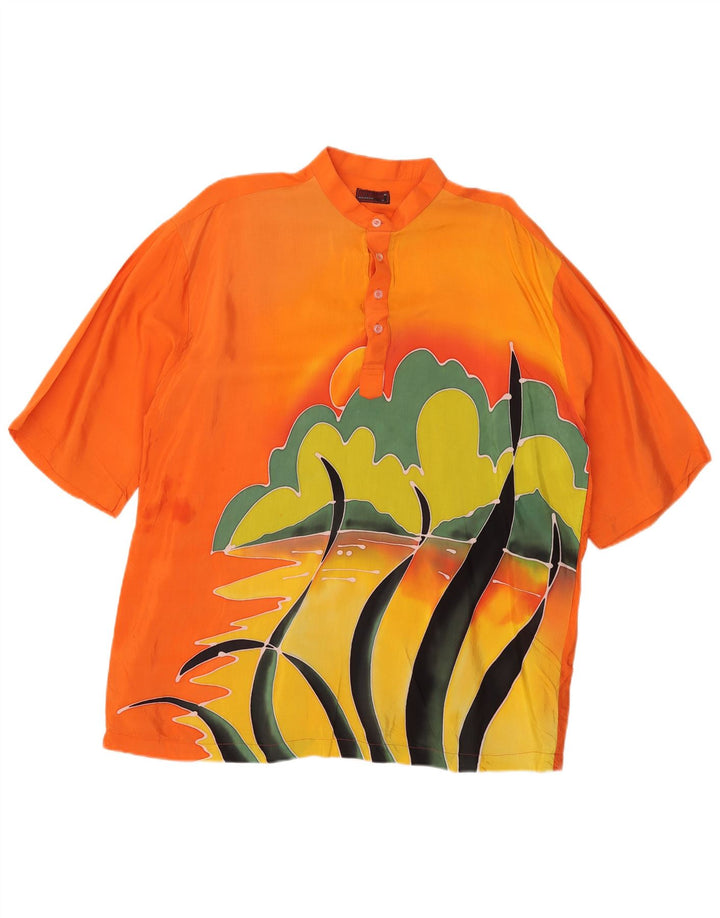 Vintage Mens Graphic Short Sleeve Pullover Shirt Large Orange