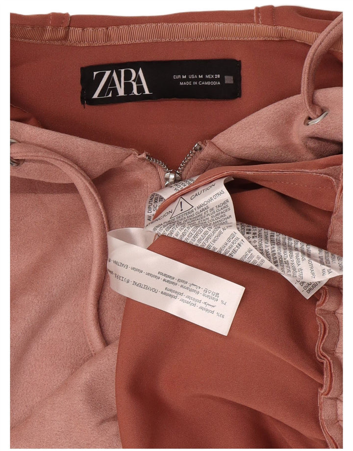 Zara Womens Zip Neck Hoodie Jumper UK 14 Medium Pink Polyester