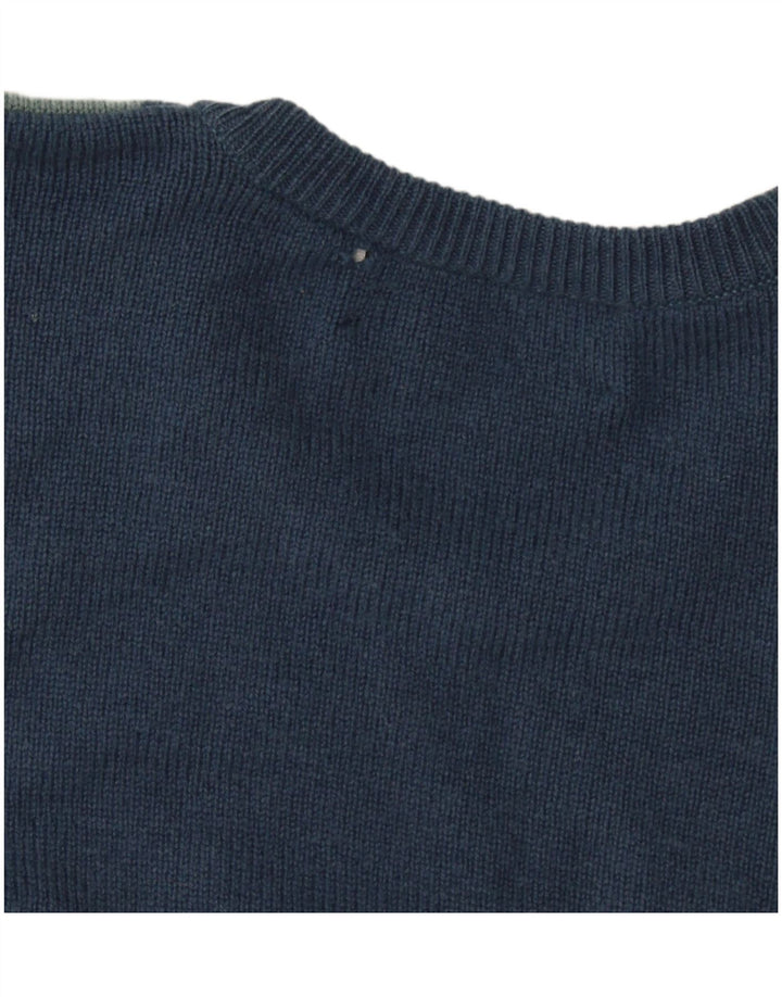 Lyle & Scott Mens Crew Neck Jumper Sweater Large Navy Blue Argyle/Diamond