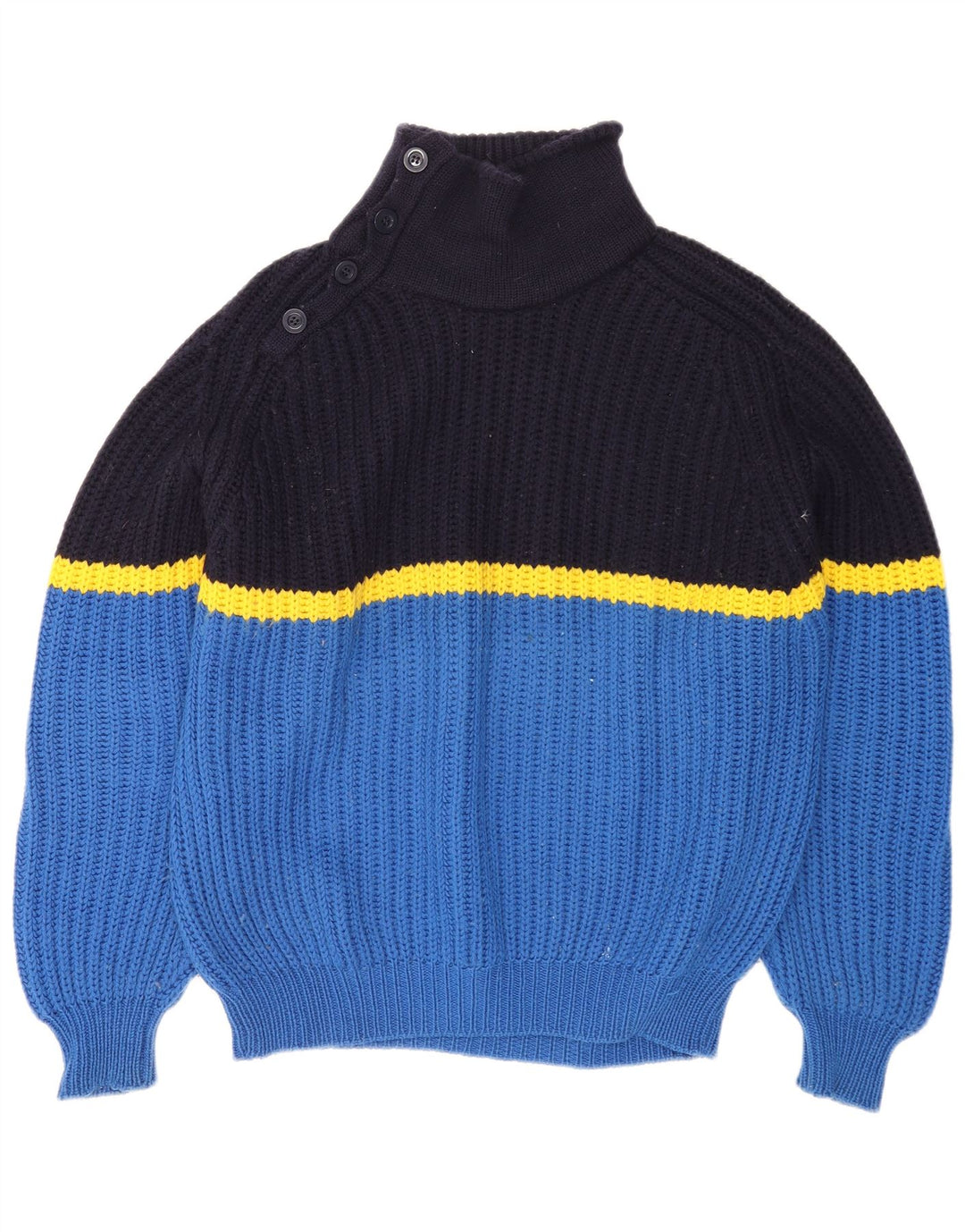 Ocean Star Mens Button Neck Jumper Sweater IT 52 Large Blue Colourblock