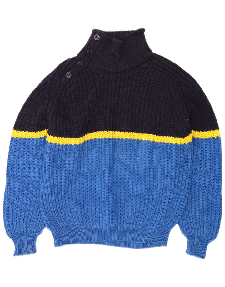 Ocean Star Mens Button Neck Jumper Sweater IT 52 Large Blue Colourblock
