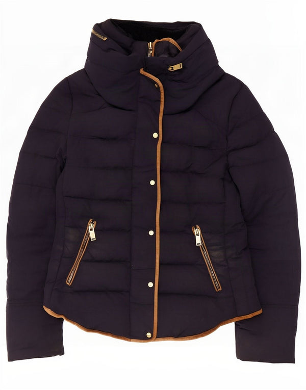 Zara Womens Padded Jacket UK 12 Medium Navy Blue Polyester