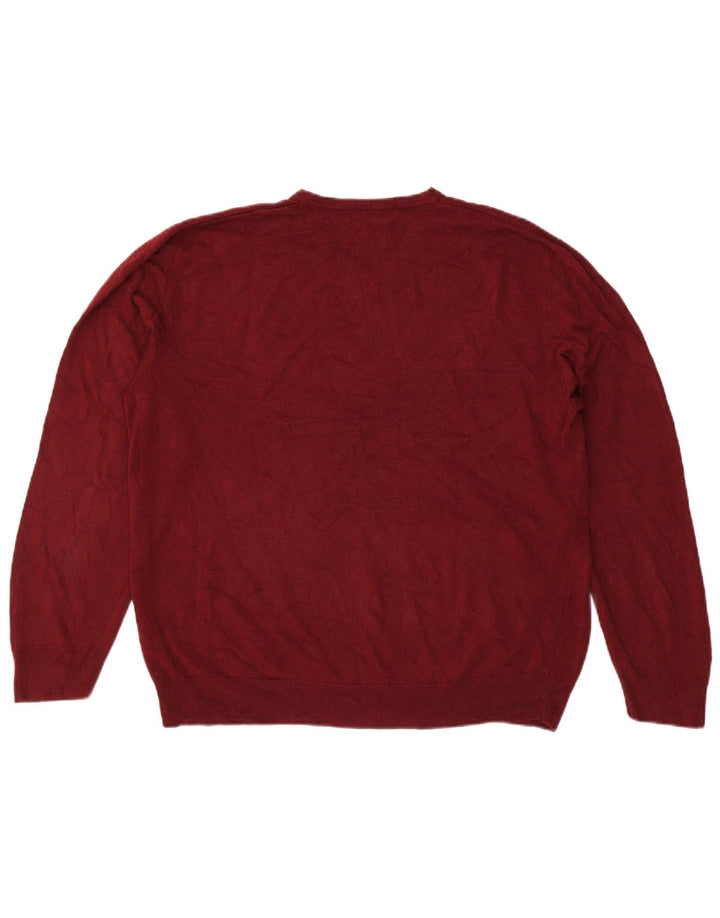 Marks & Spencer Mens Blue Harbour V-Neck Jumper Sweater 2XL Burgundy