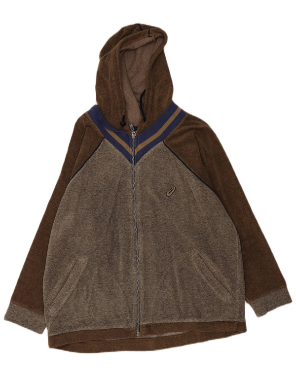 Asics Womens Zip Hoodie Sweater UK 14 Medium Brown Colourblock