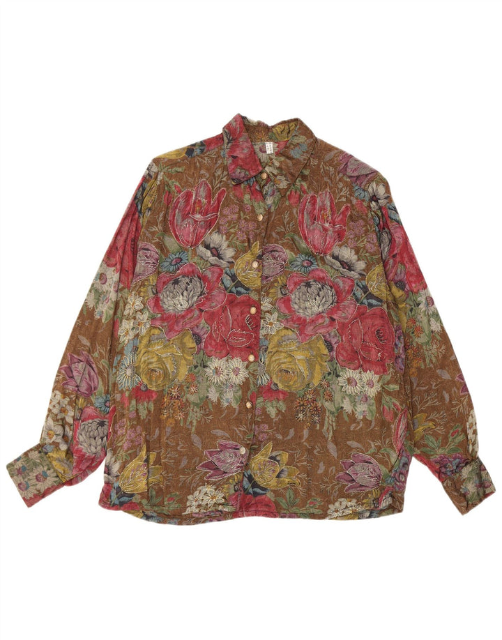 Vintage Womens Shirt Blouse UK 12 Medium Multicoloured Floral Viscose