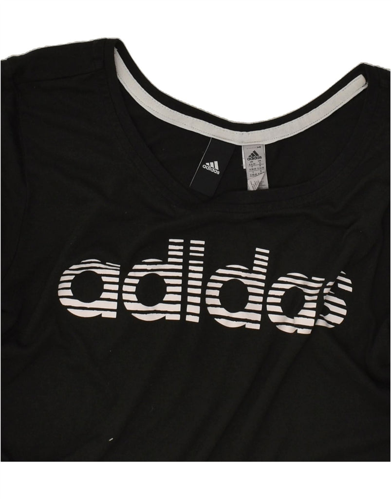 ADIDAS Womens Graphic T-Shirt Top UK 8/10 Small Black Polyester | Vintage Adidas | Thrift | Second-Hand Adidas | Used Clothing | Messina Hembry 