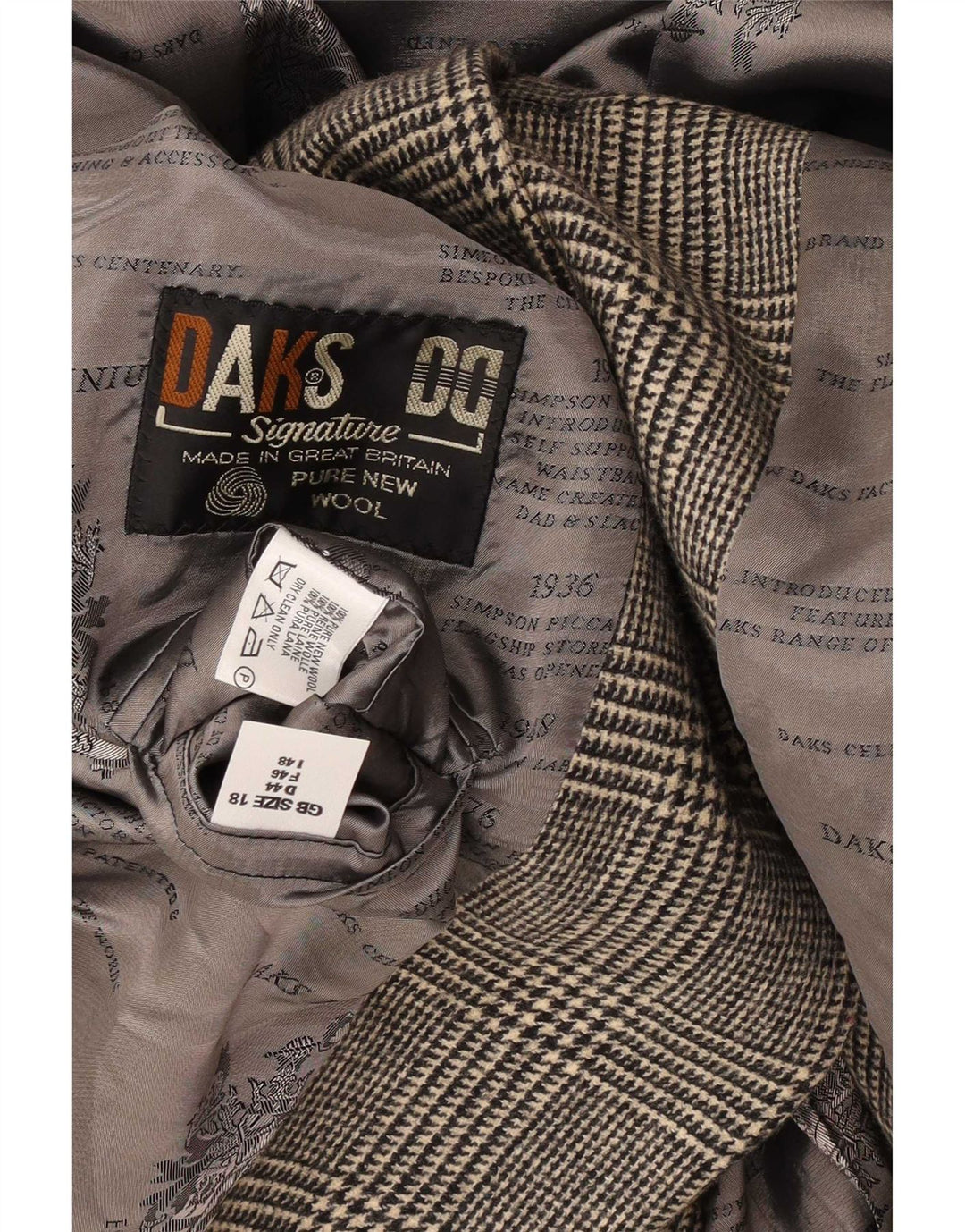 DAKS Womens 4 Button Blazer Jacket UK 18 XL Grey Check New Wool