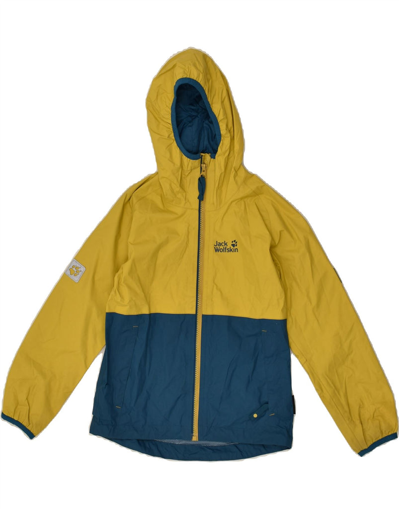 JACK WOLFSKIN Girls Hooded Rain Jacket 7-8 Years Yellow Colourblock | Vintage Jack Wolfskin | Thrift | Second-Hand Jack Wolfskin | Used Clothing | Messina Hembry 