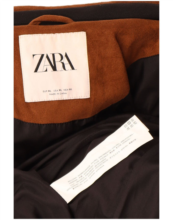 Zara Mens Padded Jacket UK 42 XL Brown Polyester