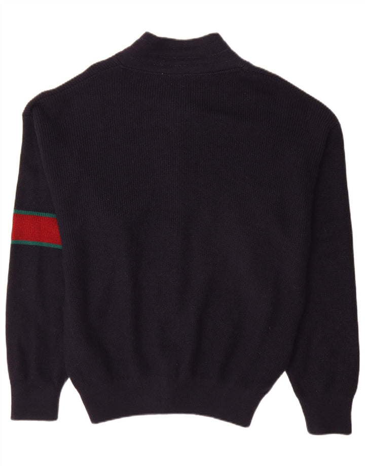 Vintage Mens Cardigan Sweater Large Navy Blue Colourblock Wool