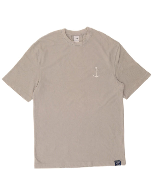 Zara Mens T-Shirt Top Medium Grey Cotton