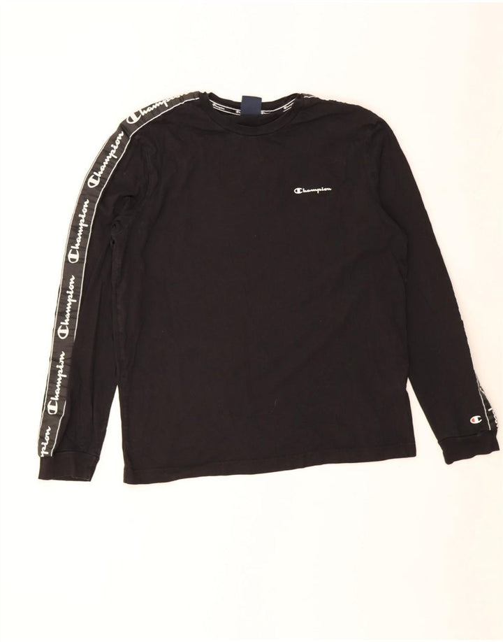 Champion Mens Graphic Top Long Sleeve Large Black Cotton